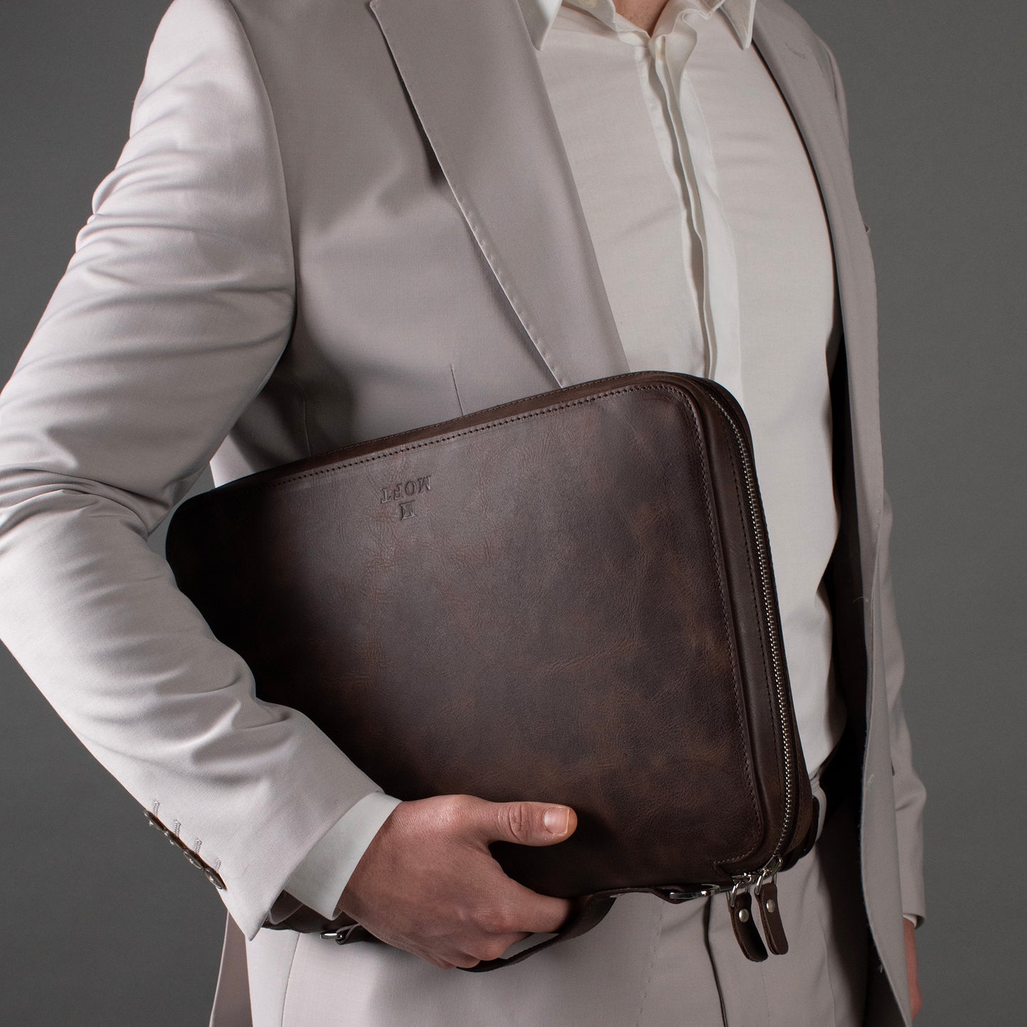 Hakiki Deri 14" SlimBag Organizer MacBook Çantası Kahverengi