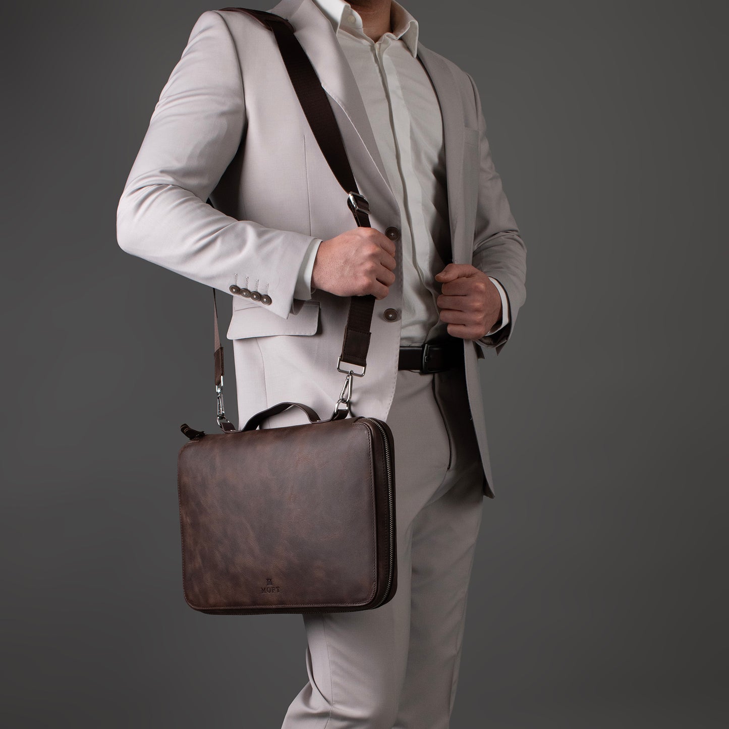 Hakiki Deri 14" SlimBag Organizer MacBook Çantası Kahverengi
