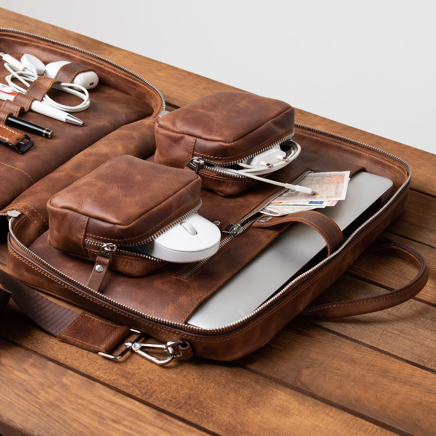 Hakiki Deri Prime Organizer Laptop Çantası Taba