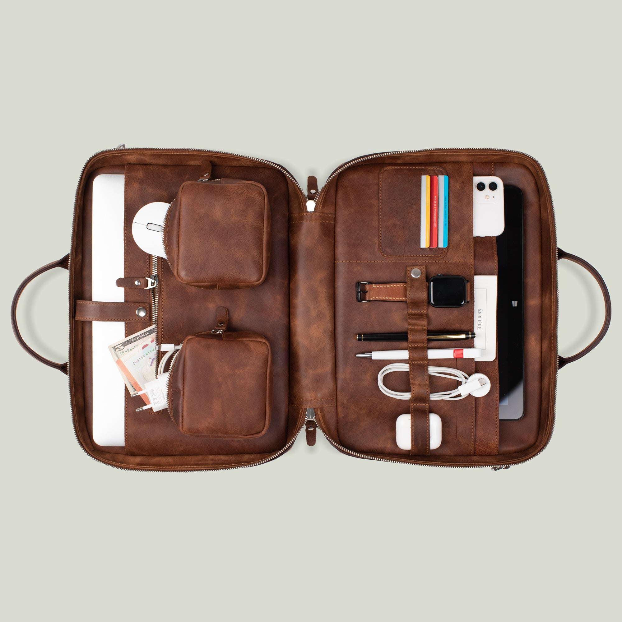 Genuine Leather Prime Organizer Laptop Bag Brown – MOFT