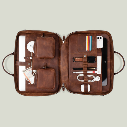 Genuine Leather 14"-16" Prime Organizer Laptop Bag Taba
