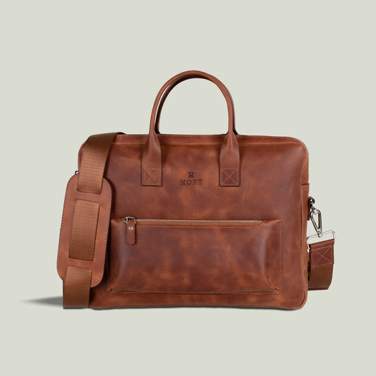 Genuine Leather Designer Briefcase Brown