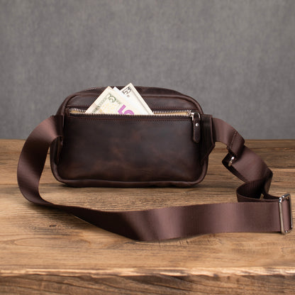 Genuine Leather Cross Body Bag Brown