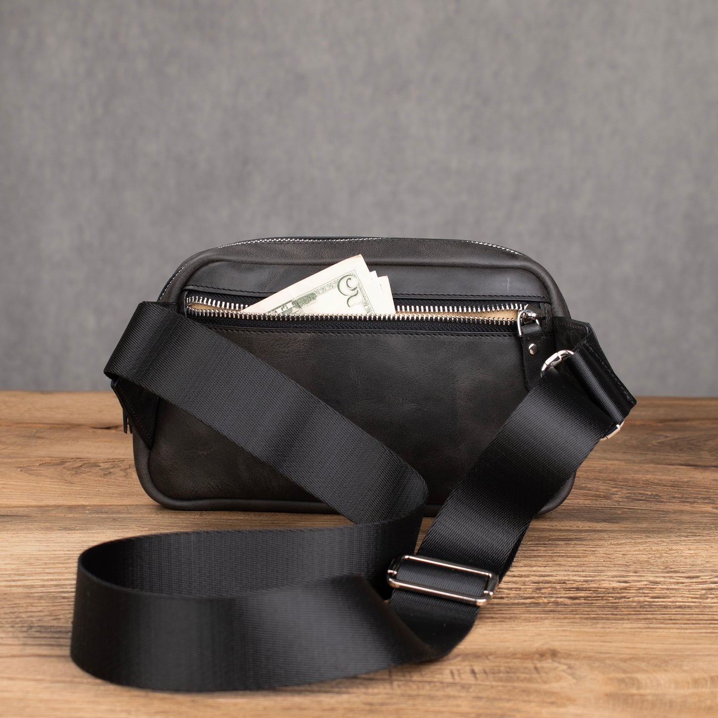 Genuine Leather Cross Body Bag Anthracite