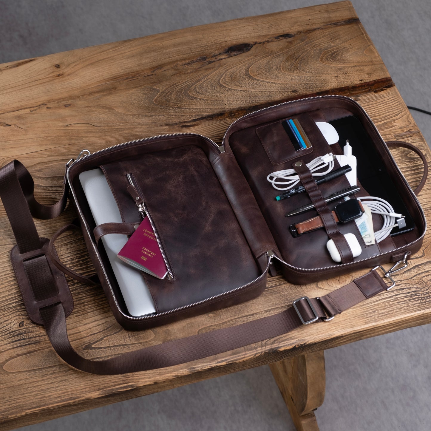 Genuine Leather Craft Prime Organizer Laptop Bag Brown