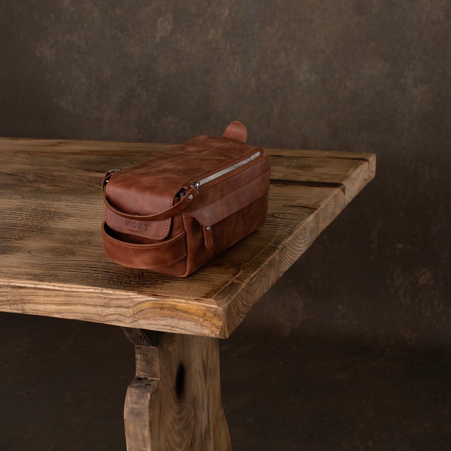 Genuine Leather Dopp Kit Tan