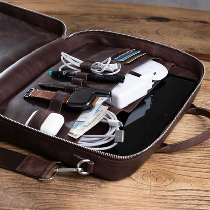 Genuine Leather Craft Prime Organizer Laptop Bag Brown