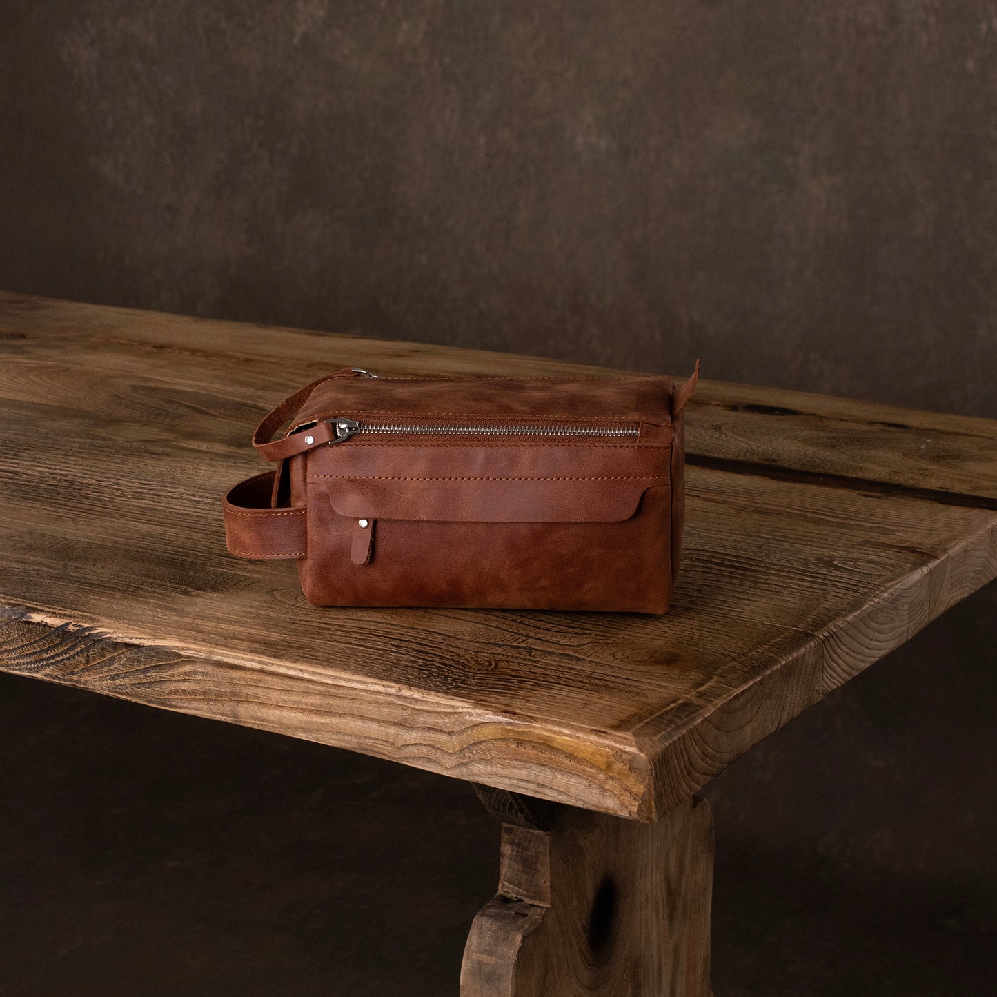 Genuine Leather Dopp Kit Tan