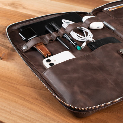 Hakiki Deri 14" SlimBag Organizer MacBook Çantası Kahverengi
