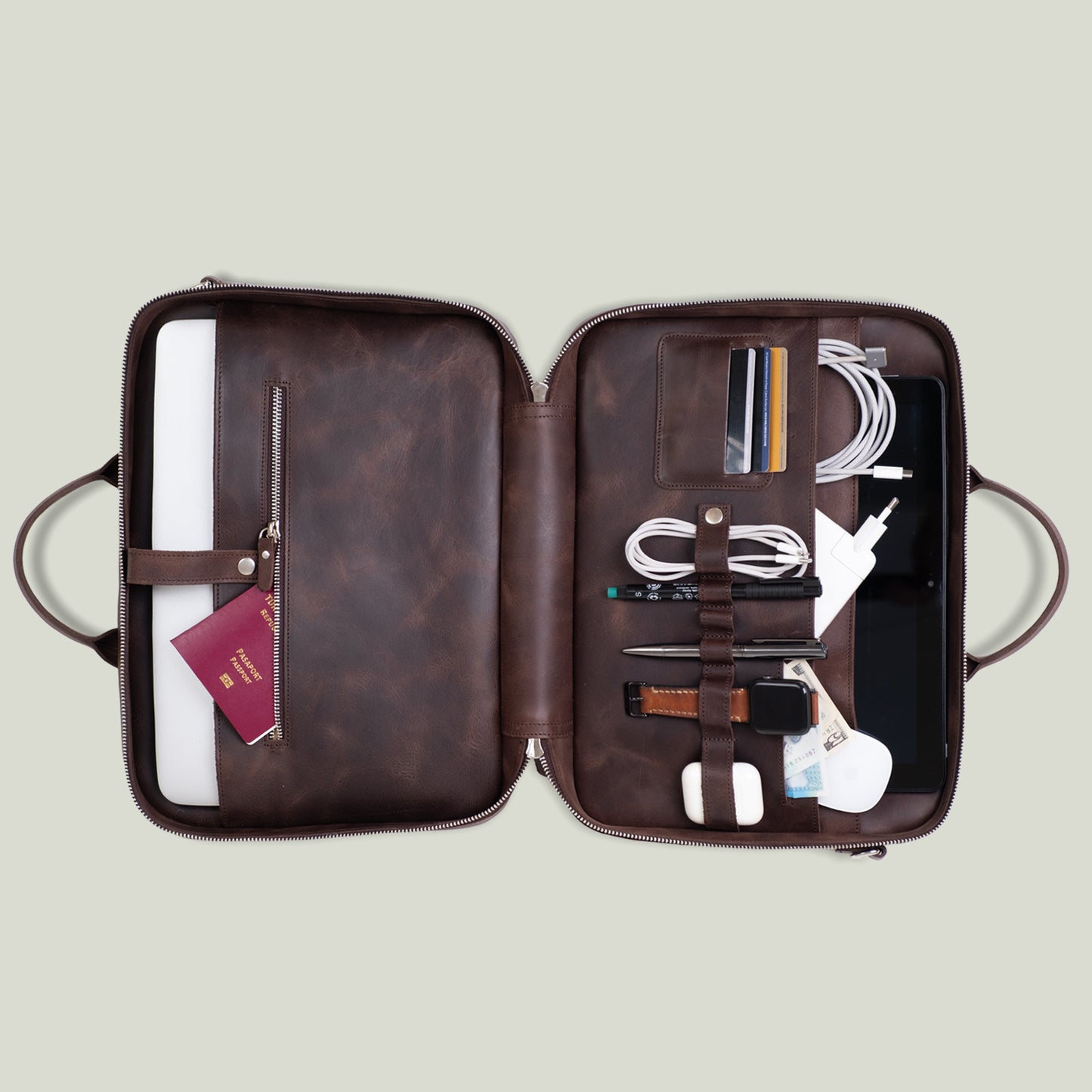 Genuine Leather Craft Prime Organizer Laptop Bag Brown