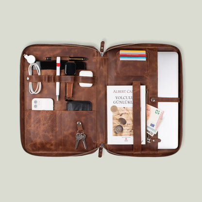 Genuine Leather 13.3" - 13.6" SlimBag Organizer MacBook Case Taba