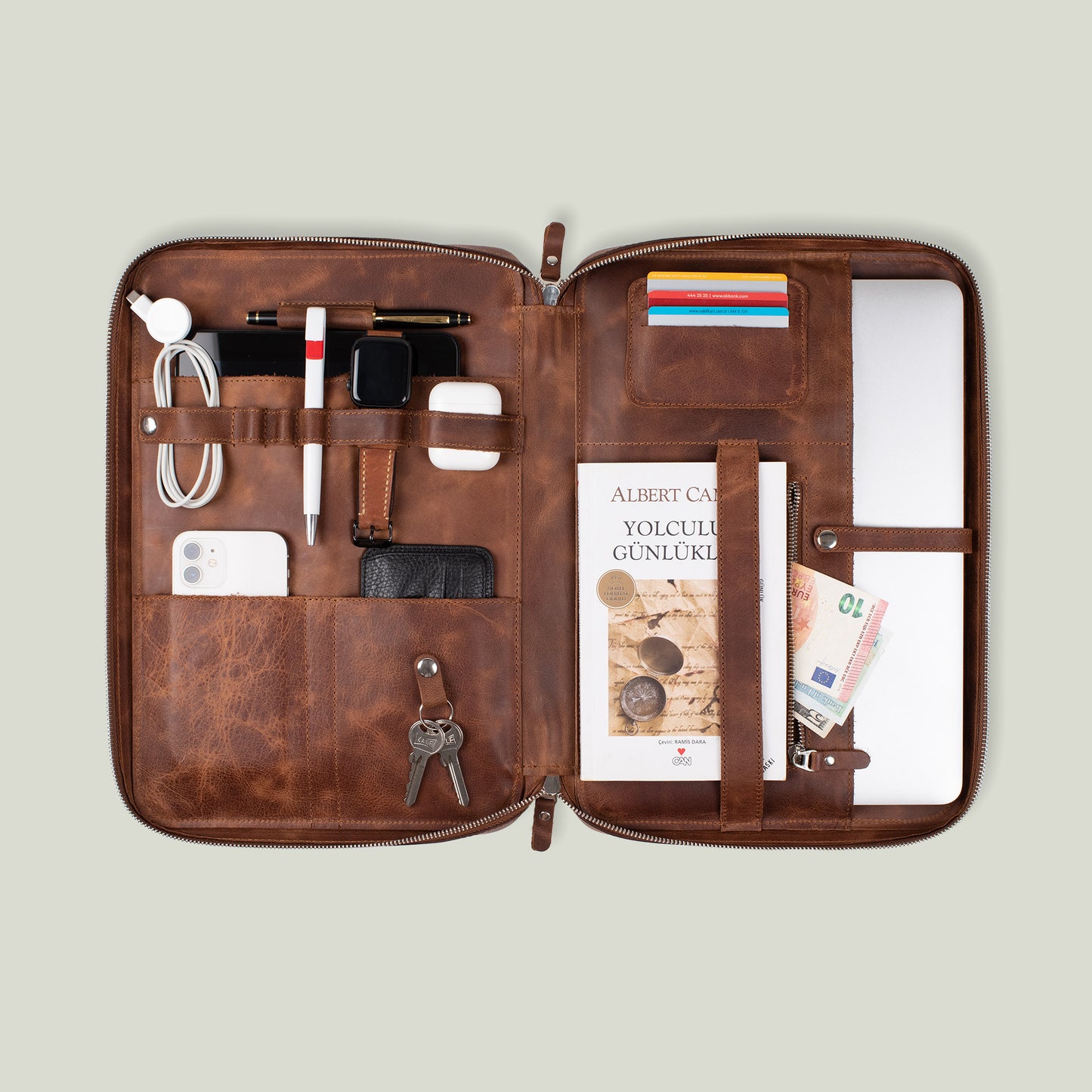 Hakiki Deri 14" SlimBag Organizer MacBook Çantası Antrasit