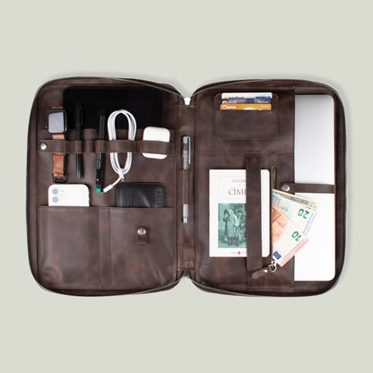 Hakiki Deri 14" SlimBag Organizer MacBook Çantası Antrasit